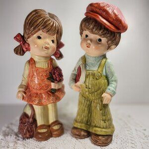 Vintage Chalkware Kids Boy & Girl Coin Banks 11 inches Tall Hand Painted 1970s